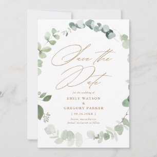 Elegante Eukalyptus Calligraphy Gold Wedding Save The Date