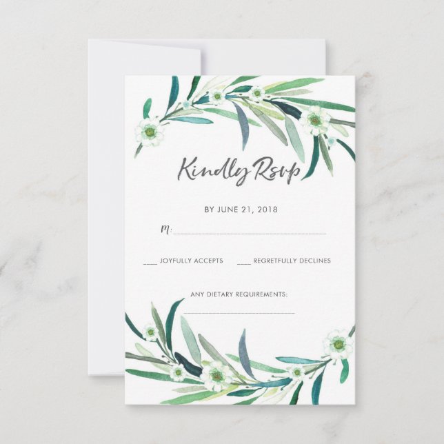 Elegante Eukalyptus floral Aquarellkarten RSVP (Vorderseite)