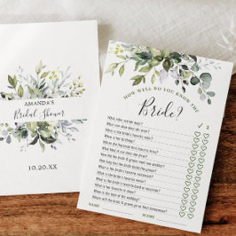 Elegante Eukalyptus Floral Brautparty Game Card Einladung