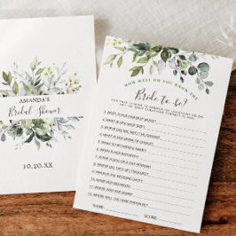 Elegante Eukalyptus Floral Brautparty Game Card Einladung