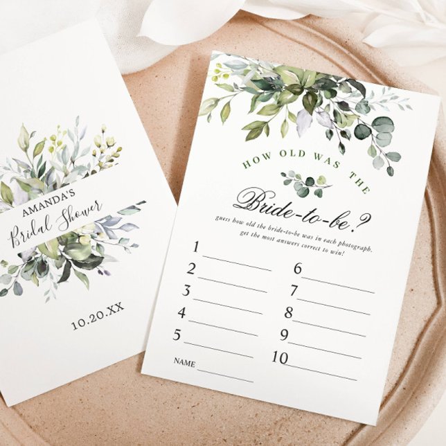 Elegante Eukalyptus Floral Brautparty Game Card Einladung (Von Creator hochgeladen)
