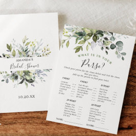 Elegante Eukalyptus Floral Brautparty Game Card Einladung