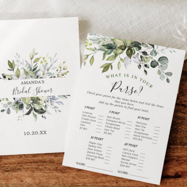 Elegante Eukalyptus Floral Brautparty Game Card Einladung (Von Creator hochgeladen)