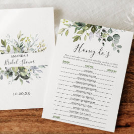 Elegante Eukalyptus Floral Brautparty Game Card Einladung