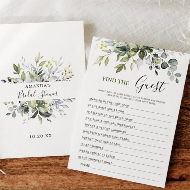 Elegante Eukalyptus Floral Brautparty Game Card Einladung (Von Creator hochgeladen)