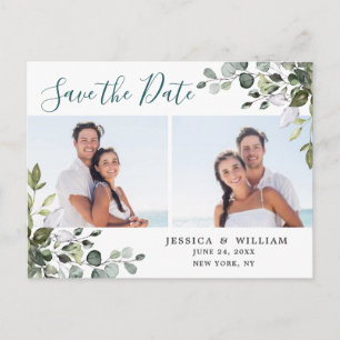 Elegante Eukalyptus-Foto-Hochzeit - Termin vormerk Postkarte