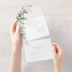 Elegante Eukalyptus-Glamour-Hochzeit Beider Eltern All In One Einladung
