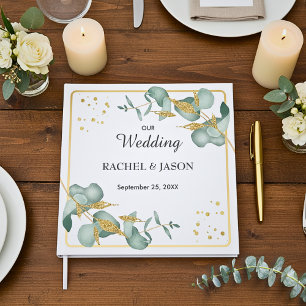 Elegante Eukalyptus-Gold-Glitter-Grün-Hochzeit Gästebuch