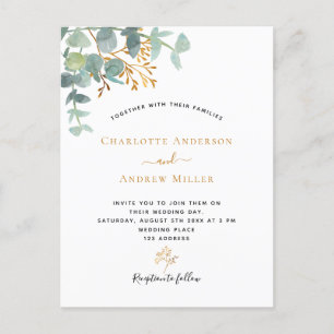 Elegante Eukalyptus-Grün Gold Moderne Hochzeit Postkarte
