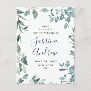 Elegante Eukalyptus-Grün-Hochzeit Bewahrt das Datu Postkarte