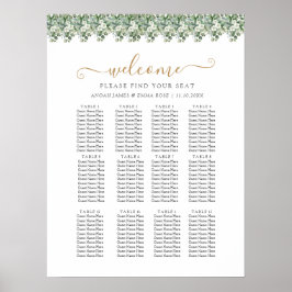 Elegante Eukalyptus-Grün-Hochzeits-Sitzplan Poster
