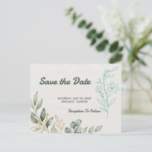 Elegante Eukalyptus-Grün Save the Date-Postkarte Ankündigungspostkarte