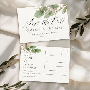Elegante Eukalyptus-Grünhochzeit - Save-the-Date  Postkarte