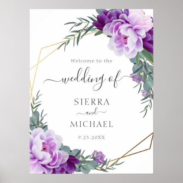 Elegante Eukalyptus-Hochzeit mit Gold und Lila Blu Poster (Vorne)