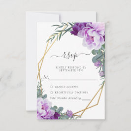 Elegante Eukalyptus-Hochzeit mit Gold und Lila Blu RSVP Karte