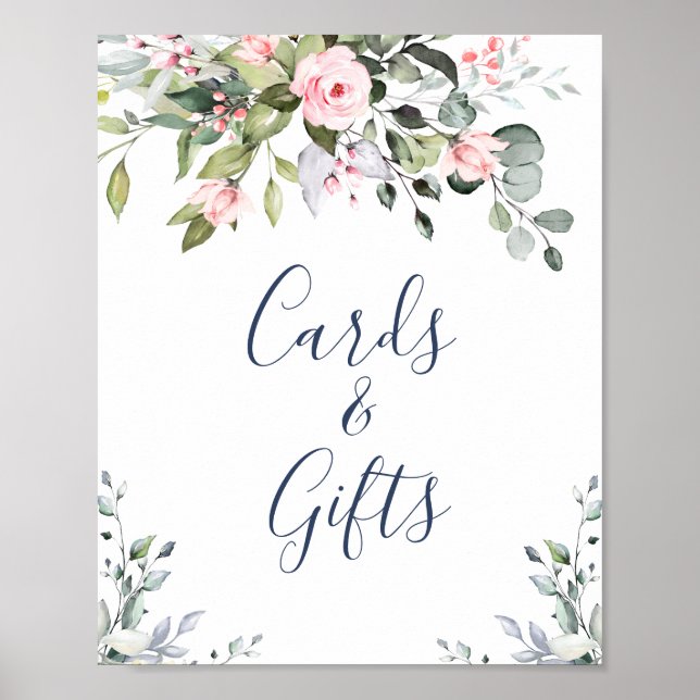 Elegante Eukalyptus-Karten und Geschenke für Hochz Poster (Vorne)