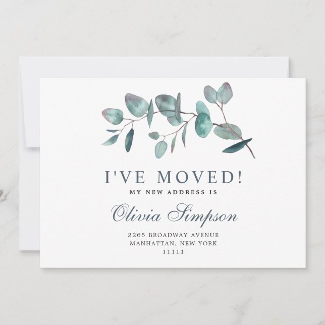 Elegante Eukalyptus Moving Announcement Cards Ankündigung (Vorderseite)