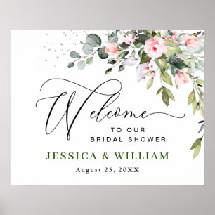Elegante Eukalyptus-Rosen heißen BRIDAL SHOWER wil Poster