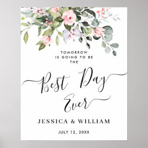 Elegante Eukalyptus-Rosen Hochzeitsprobe-Dinner Po Poster