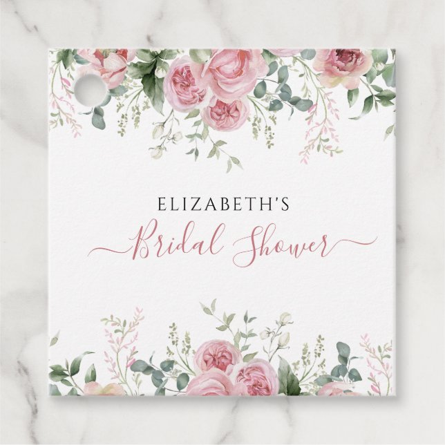 Elegante Eukalyptus & Roses Einladung Geschenkanhänger (Vorderseite)