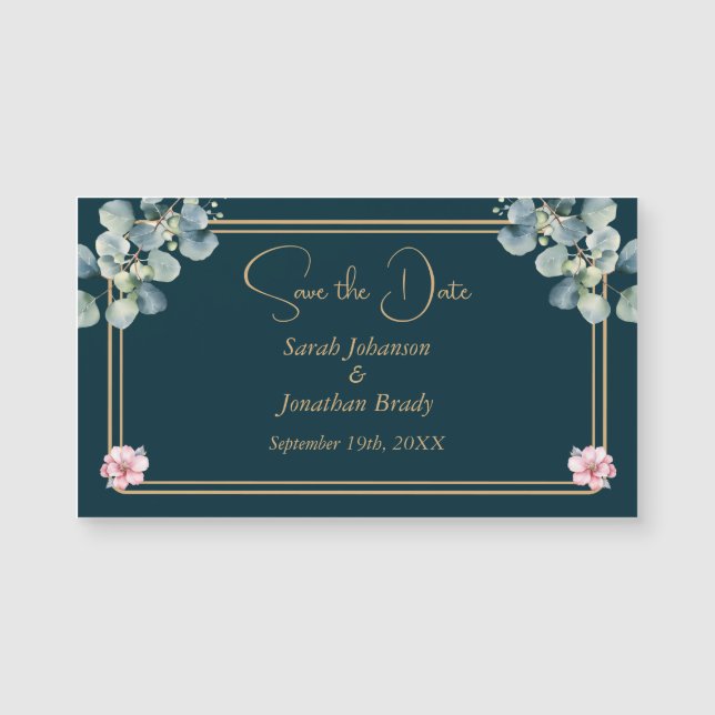 Elegante Eukalyptus Save the Date Magnetkarte (Vorderseite)