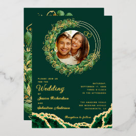 Elegante Eukalyptus Smaragd Green und Gold Wedding Folieneinladung