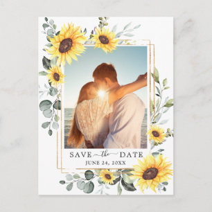 Elegante Eukalyptus-Sonnenblumen-Hochzeit Merken S Postkarte