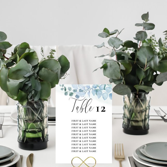 Elegante Eukalyptus-Tischkarte Einladung (Table Number and Guest Seating List from Dusty Eucalyptus wedding collection)
