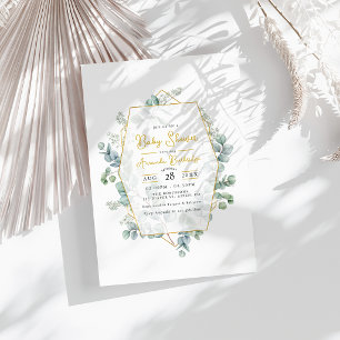 Elegante Eukalyptus- und Gold-Geometrie-Baby-Party Einladung