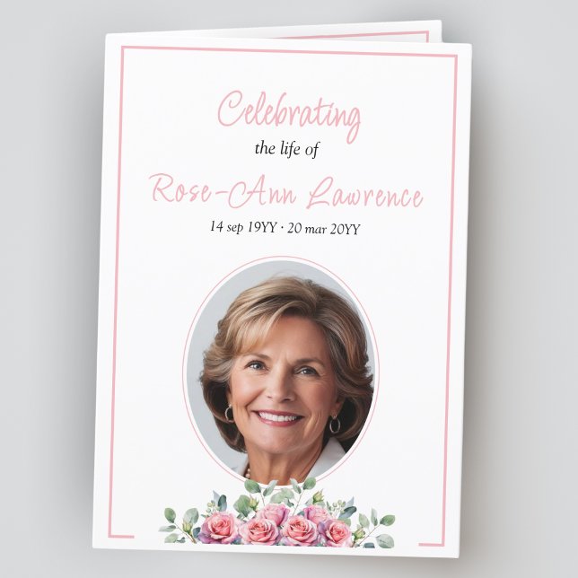 Elegante Eukalyptus- und Rose-Beerdigung gefaltet Programm (Von Creator hochgeladen)