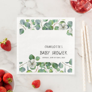 Elegante Eukalyptus-Wasserfarben-Babyparty Serviette