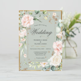 Elegante Eukalyptus Watercolor Pink Wedding Einladung