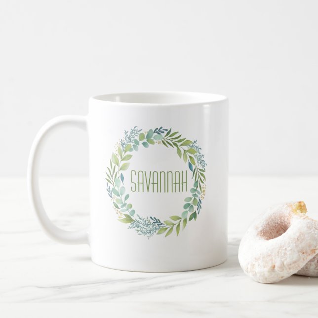 Elegante Eukalyptus Watercolor Wreath Tasse (Mit Donut)