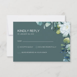 Elegante Eukalyptus-weiße Blume schick Hochzeit RSVP Karte
