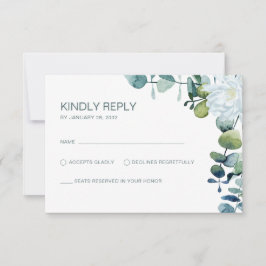 Elegante Eukalyptus-weiße Blume schick Hochzeit RSVP Karte