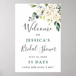 Elegante Eukalyptus Weiße Rosen Brausebad Poster