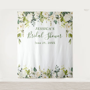 Elegante Eukalyptus Weiße Rosen Brauseband Wandteppich