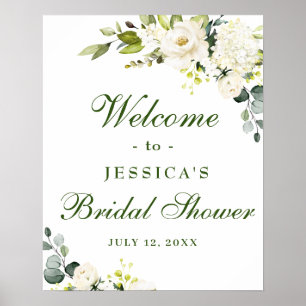 Elegante Eukalyptus Weiße Rosen Brautparty Poster