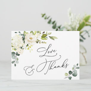 Elegante Eukalyptus Weiße Rosen Floral Dankeskarte