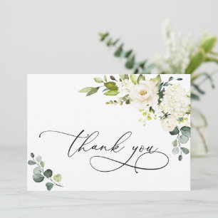 Elegante Eukalyptus Weiße Rosen Floral Dankeskarte