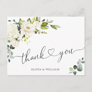 Elegante Eukalyptus Weiße Rosen Florale Dankeschön Postkarte