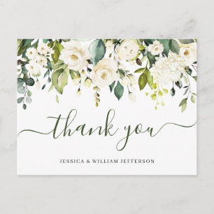 Elegante Eukalyptus Weiße Rosen Florale Dankeschön Postkarte