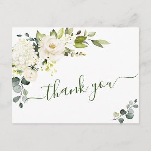 Elegante Eukalyptus Weiße Rosen Florales Dankeschö Postkarte
