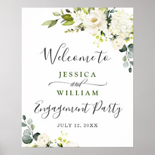 Elegante Eukalyptus Weiße Rosen Verlobungsfeier Poster