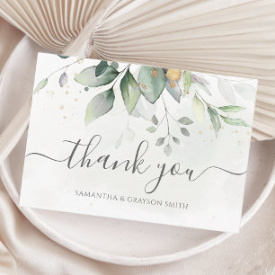 Elegante Eukalyptusblätter Grün Gold Hochzeit Dankeskarte