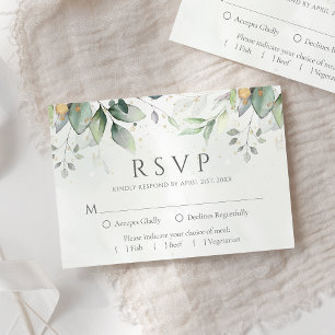 Elegante Eukalyptusblätter Grün Gold Hochzeit RSVP Karte