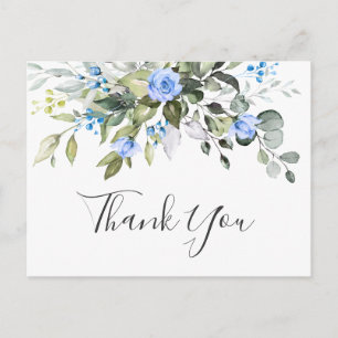 Elegante Eukalyptusblaue Rosen Florale Dankeschön Postkarte