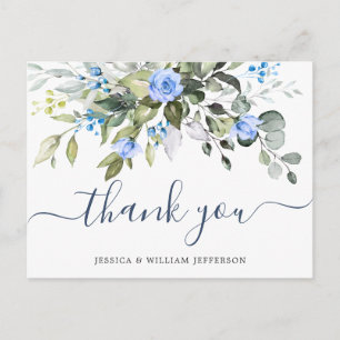 Elegante Eukalyptusblaue Rosen Florale Dankeschön Postkarte