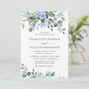 Elegante Eukalyptusblaue Rosen Hochzeit Einladung