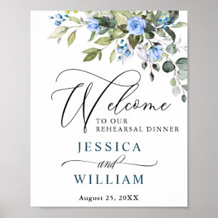 Elegante Eukalyptusblaue Rosen Probeessen Poster